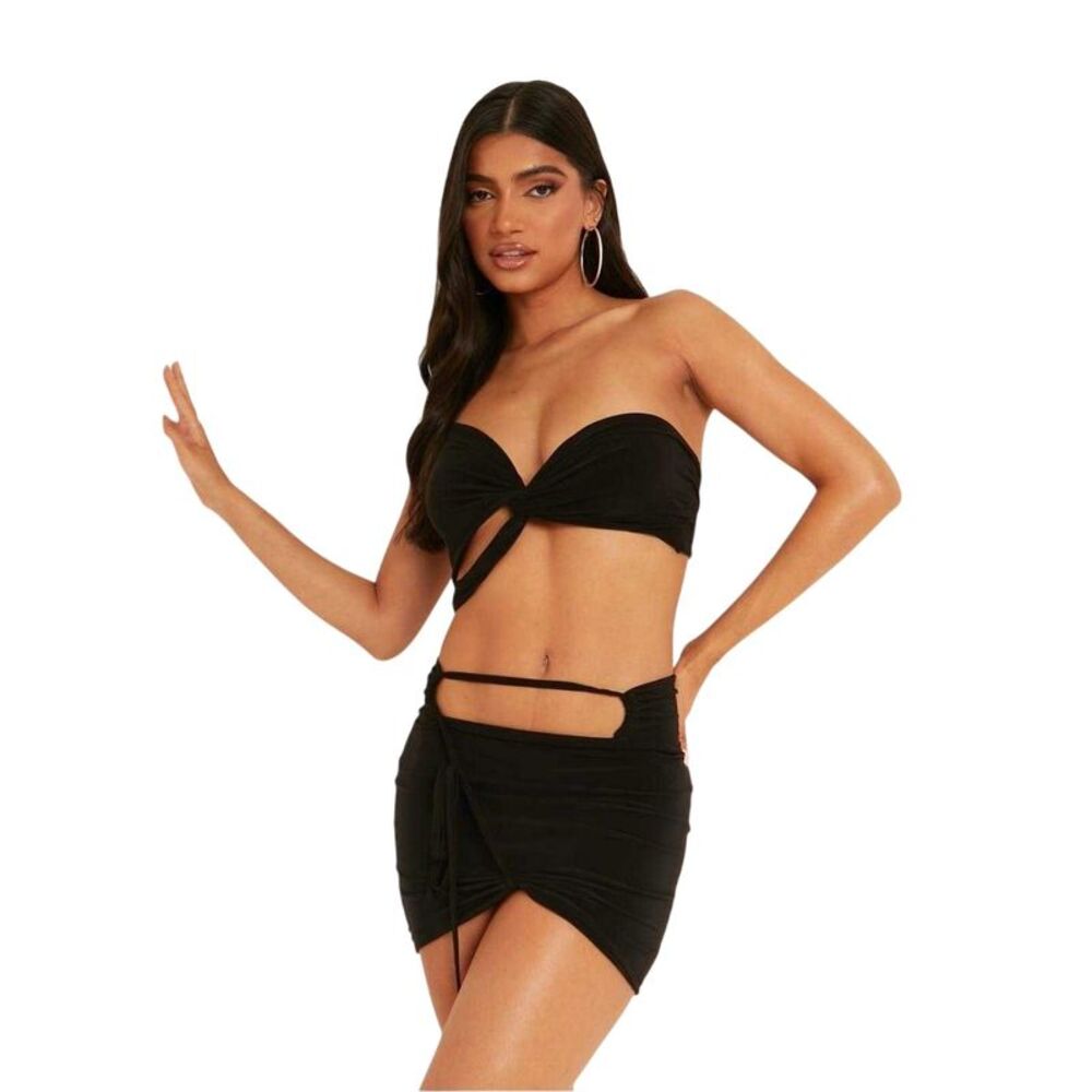 Vixen Womens/Ladies Twist Knot Ruched Bralette Set / Black